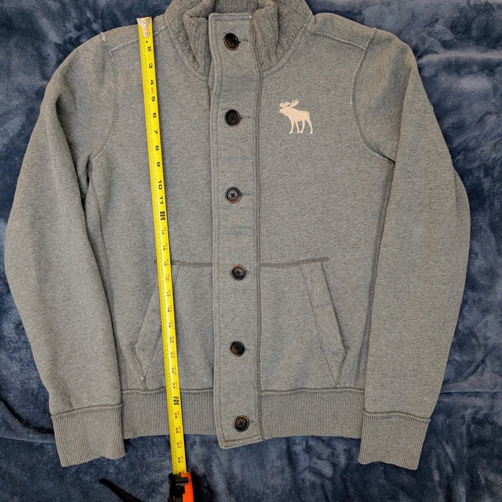 Vintage Abercrombie & Fitch Gray Knit Collar Jacket Muscle Fit - Picture 4 of 10